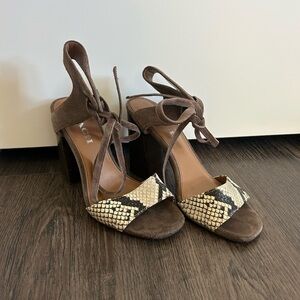 Coach suede and snakeskin tie ankle heel